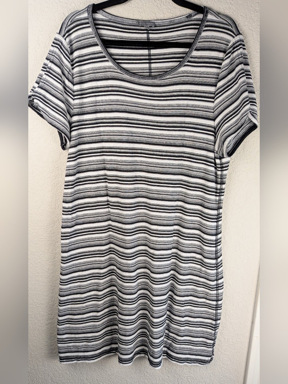 T By Talbots 100% Cotton Knit Shift Dress XL White Black Stripes Casual Summer